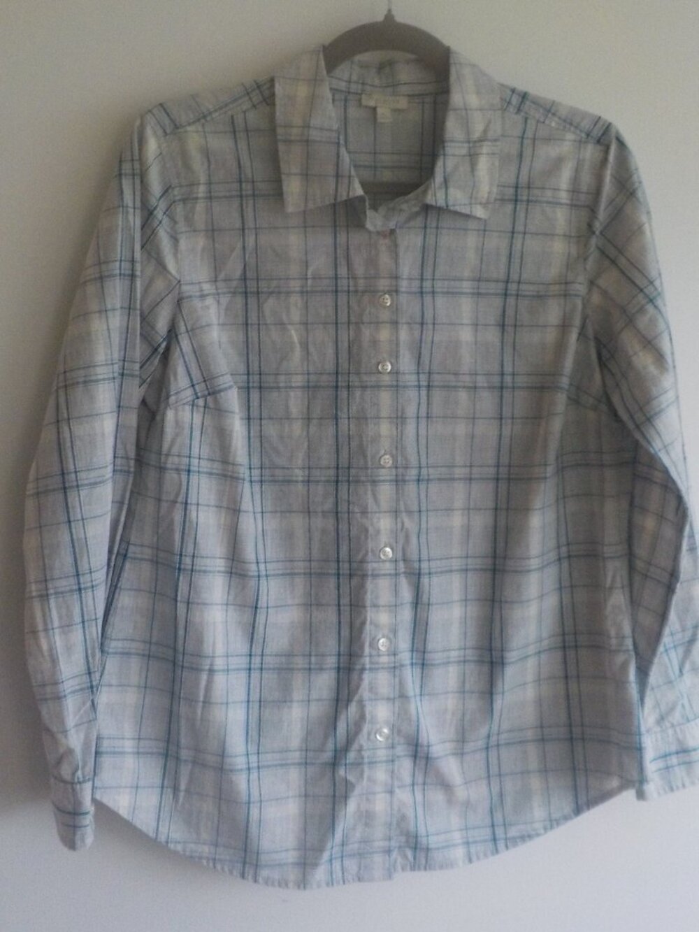 Talbots Blouse - Medium Petite - Plaid Button Up Blue/White COTTON (2301)